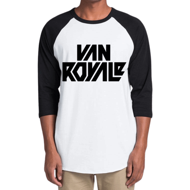 Black Van Royale logo on a Raglan 3/4 Sleeve Cotton T-Shirt